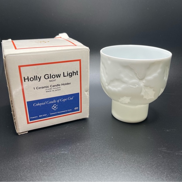 VTG Colonial Candle of Cape Cod Holly Ceramic Candle Holder w/Box Christmas - Picture 3 of 11